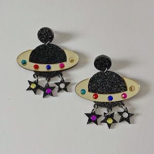 UFO Alien stars earrings acrylic multicolored